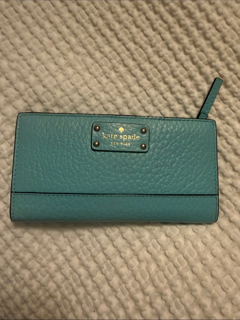 kate spade Turquoise Pebbled Leather Zip-Around Wallet